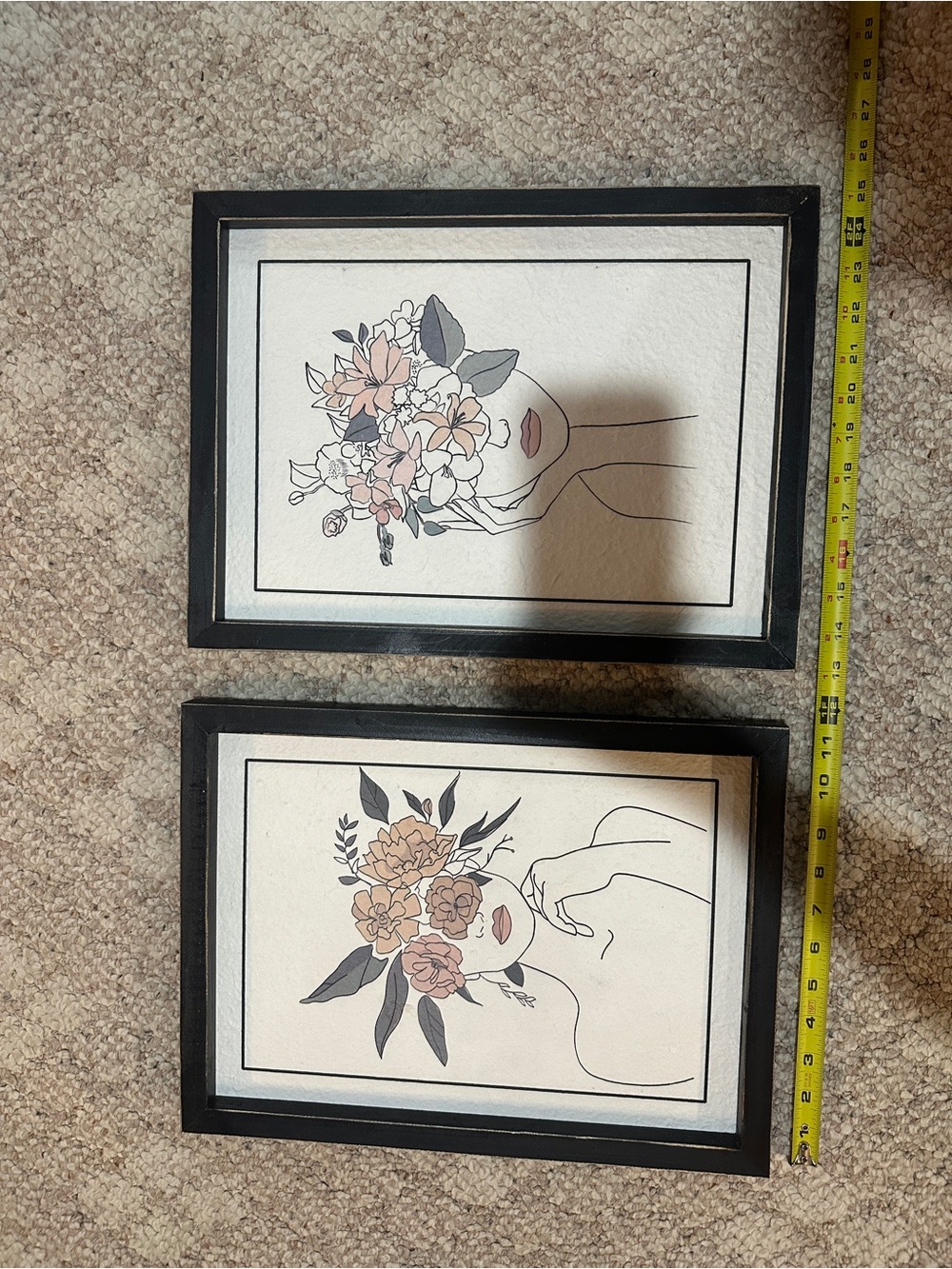 Pink Floral Face Wall Art Set